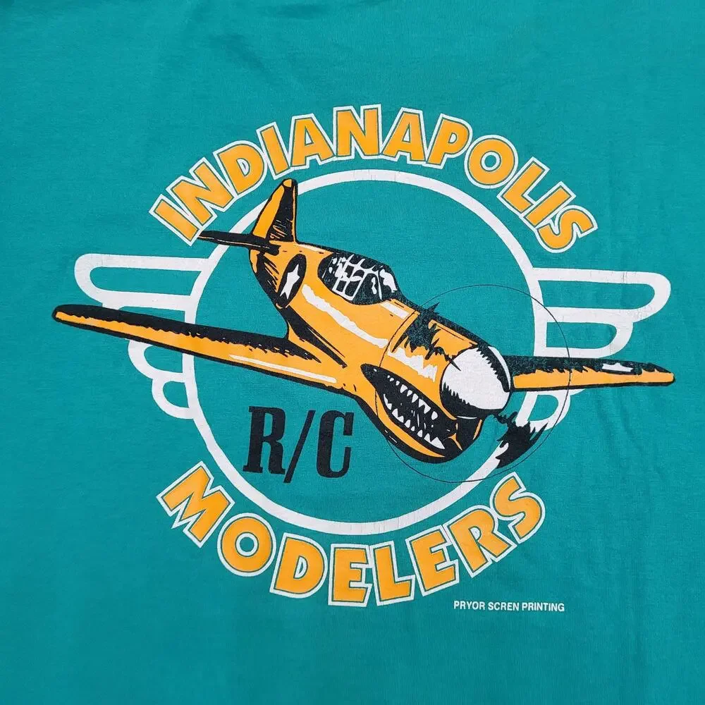 Vintage P-40 Warhawk Airplane Shirt 2XL 26x28 Indianapolis RC Modelers